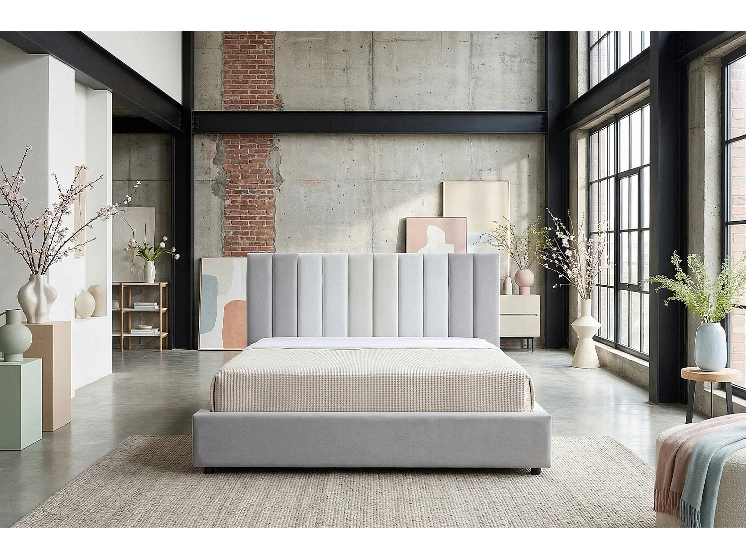 Cama tapizada - Gris terciopelo - CATTURA