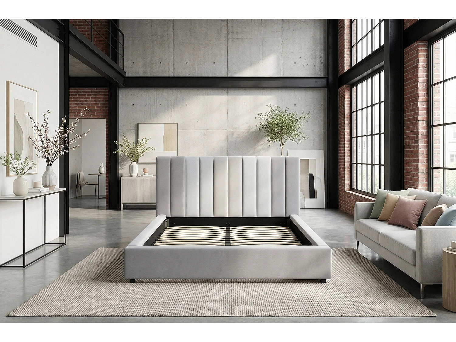Cama tapizada - Gris terciopelo - CATTURA