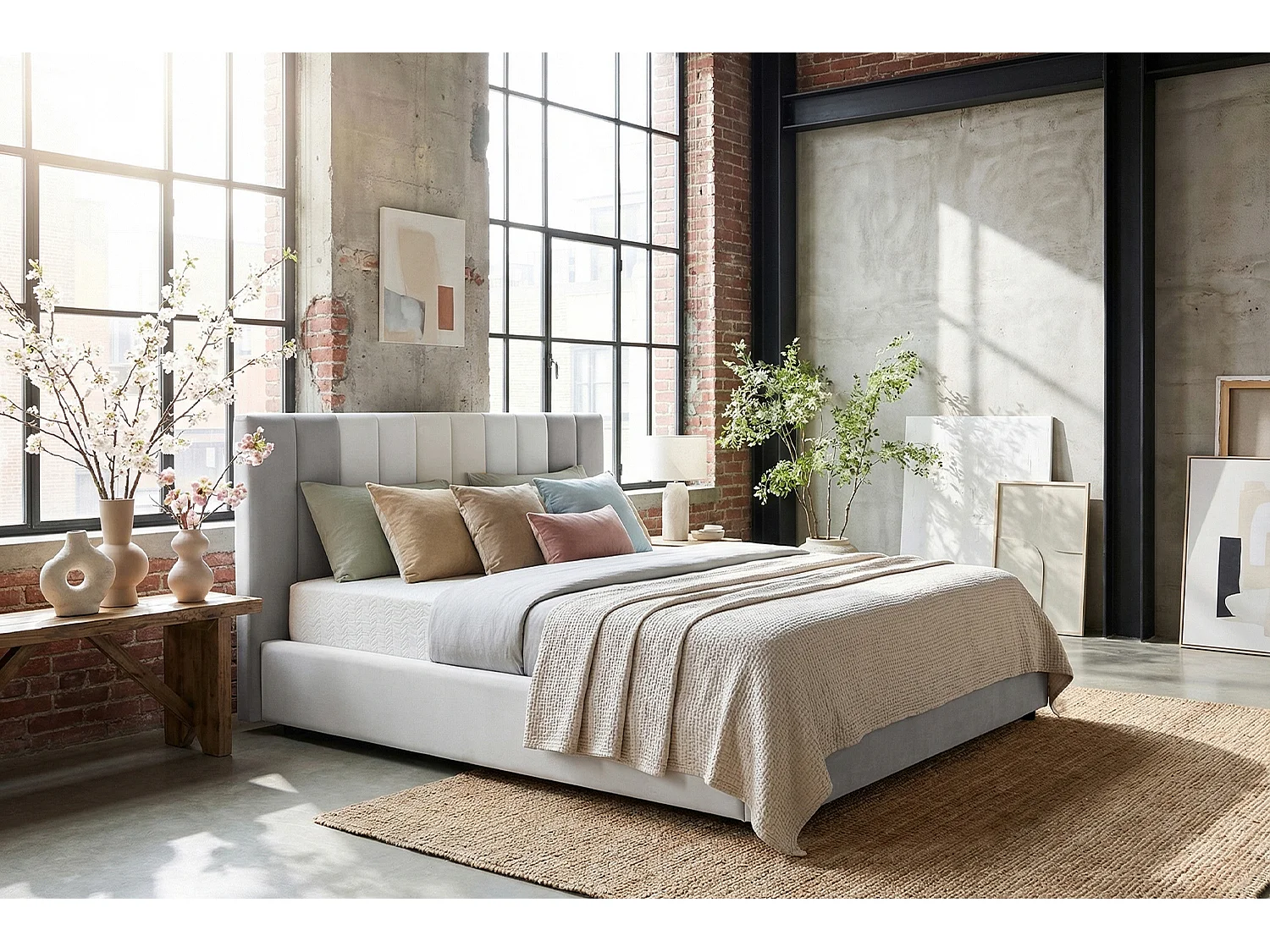 Cama tapizada - Gris terciopelo - CATTURA