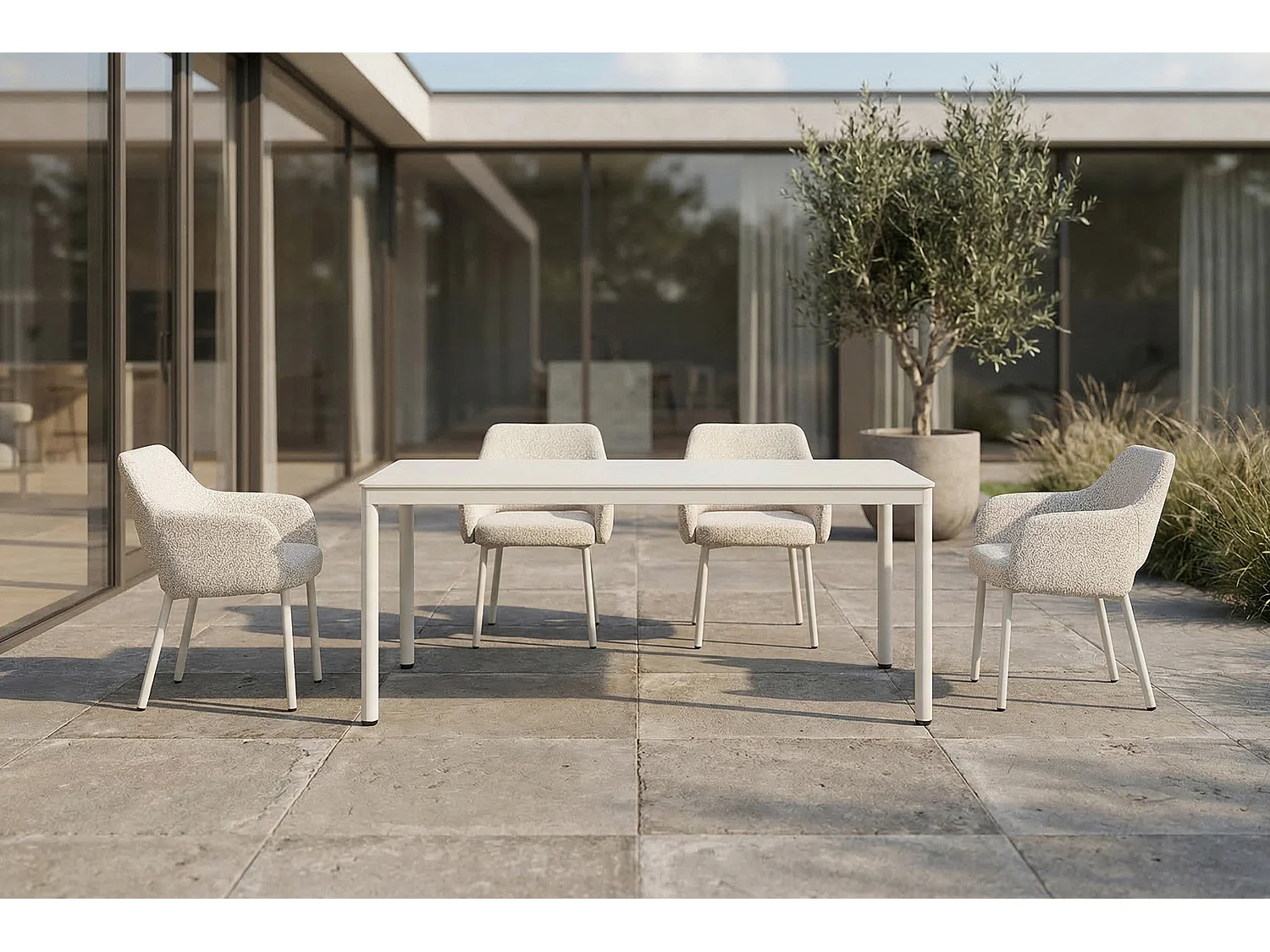 Silla de jardín - blanco crema SOLENZO Tejido plano - AMUR