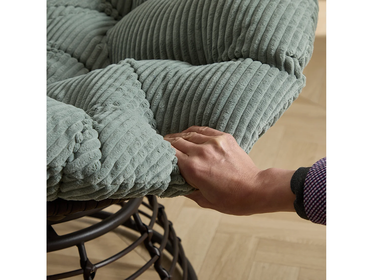 Fauteuil pivotant Papasan avec assise ronde de 92 cm, coussin épais et structure acier
