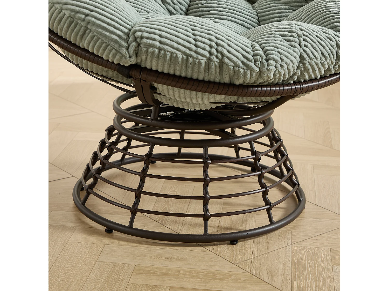 Fauteuil pivotant Papasan avec assise ronde de 92 cm, coussin épais et structure acier