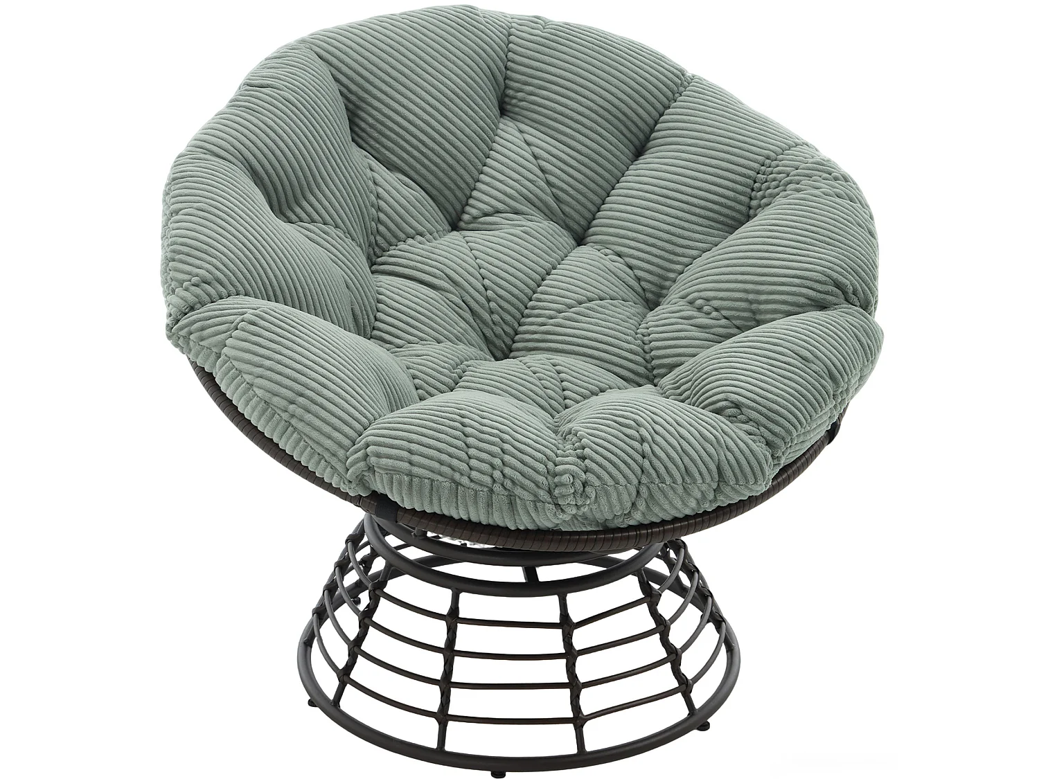 Fauteuil pivotant Papasan avec assise ronde de 92 cm, coussin épais et structure acier