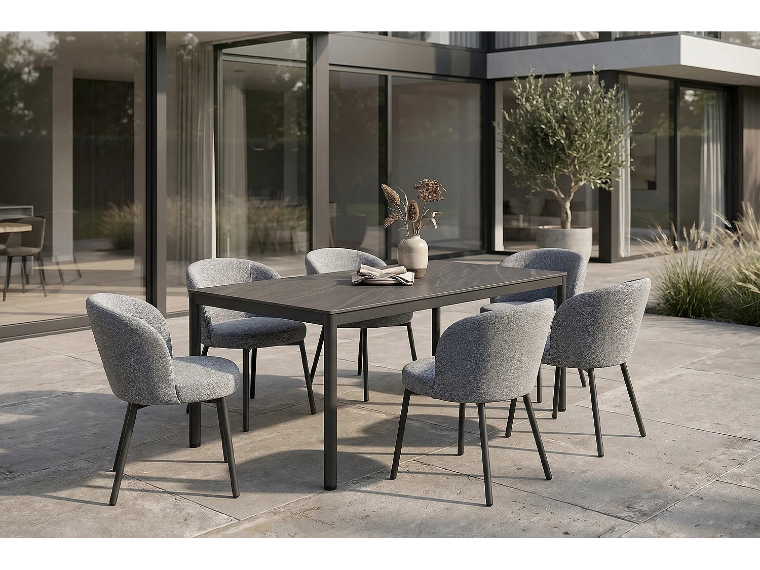 Set - Grau Flachgewebe, Keramik - INDUS