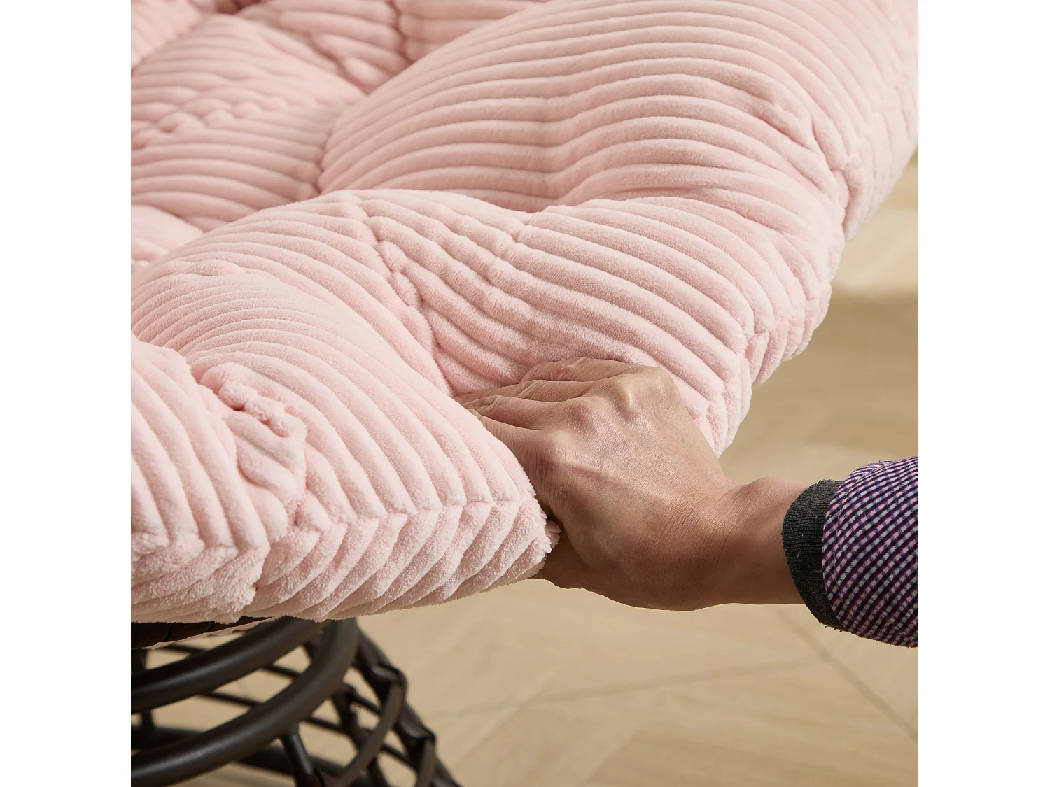 Fauteuil pivotant Papasan avec assise ronde de 92 cm, coussin épais et structure acier