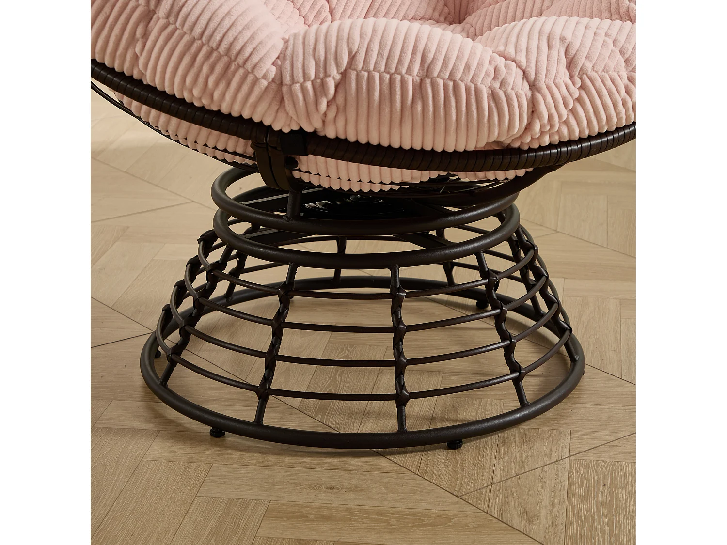 Fauteuil pivotant Papasan avec assise ronde de 92 cm, coussin épais et structure acier