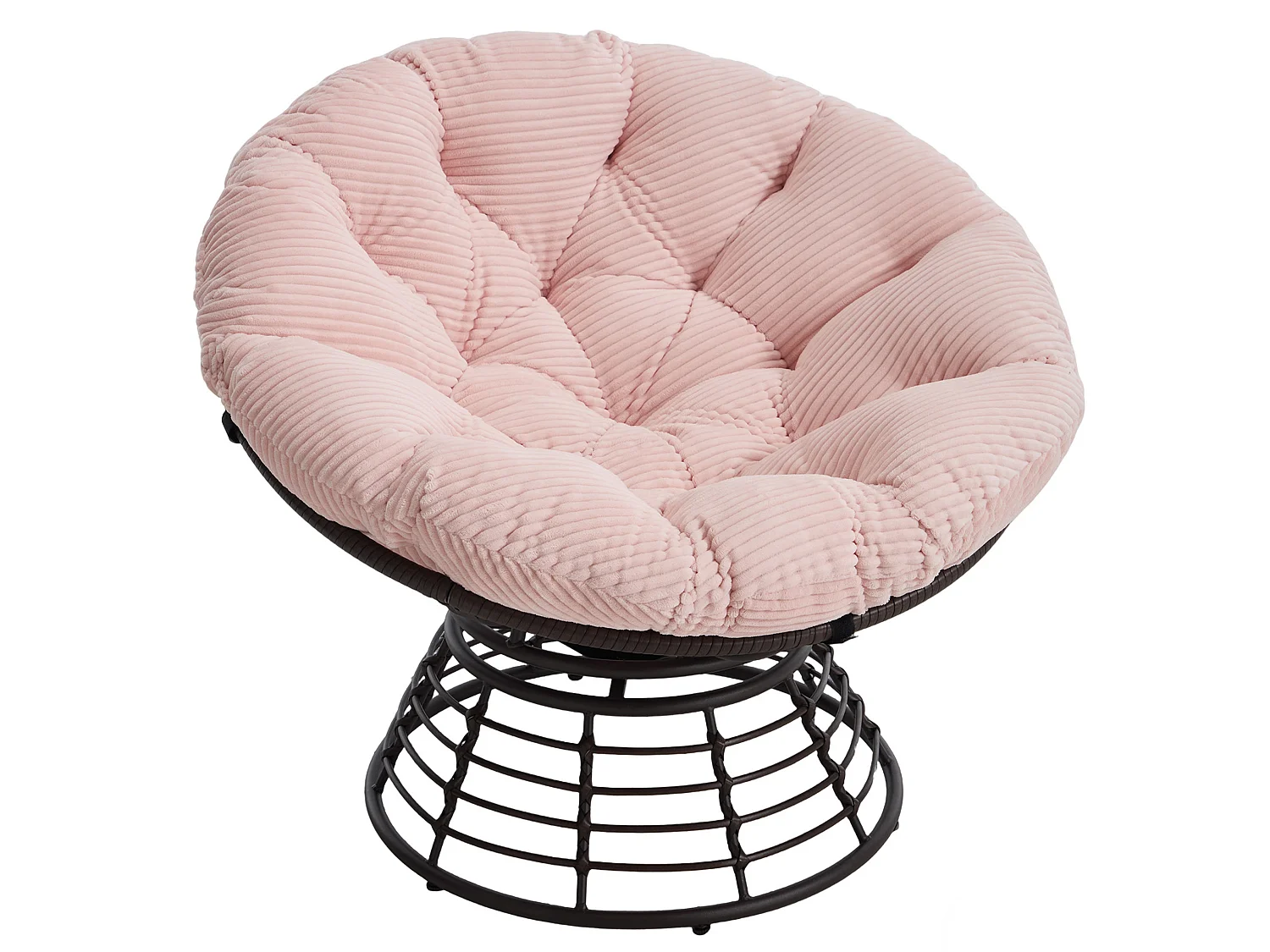 Fauteuil pivotant Papasan avec assise ronde de 92 cm, coussin épais et structure acier