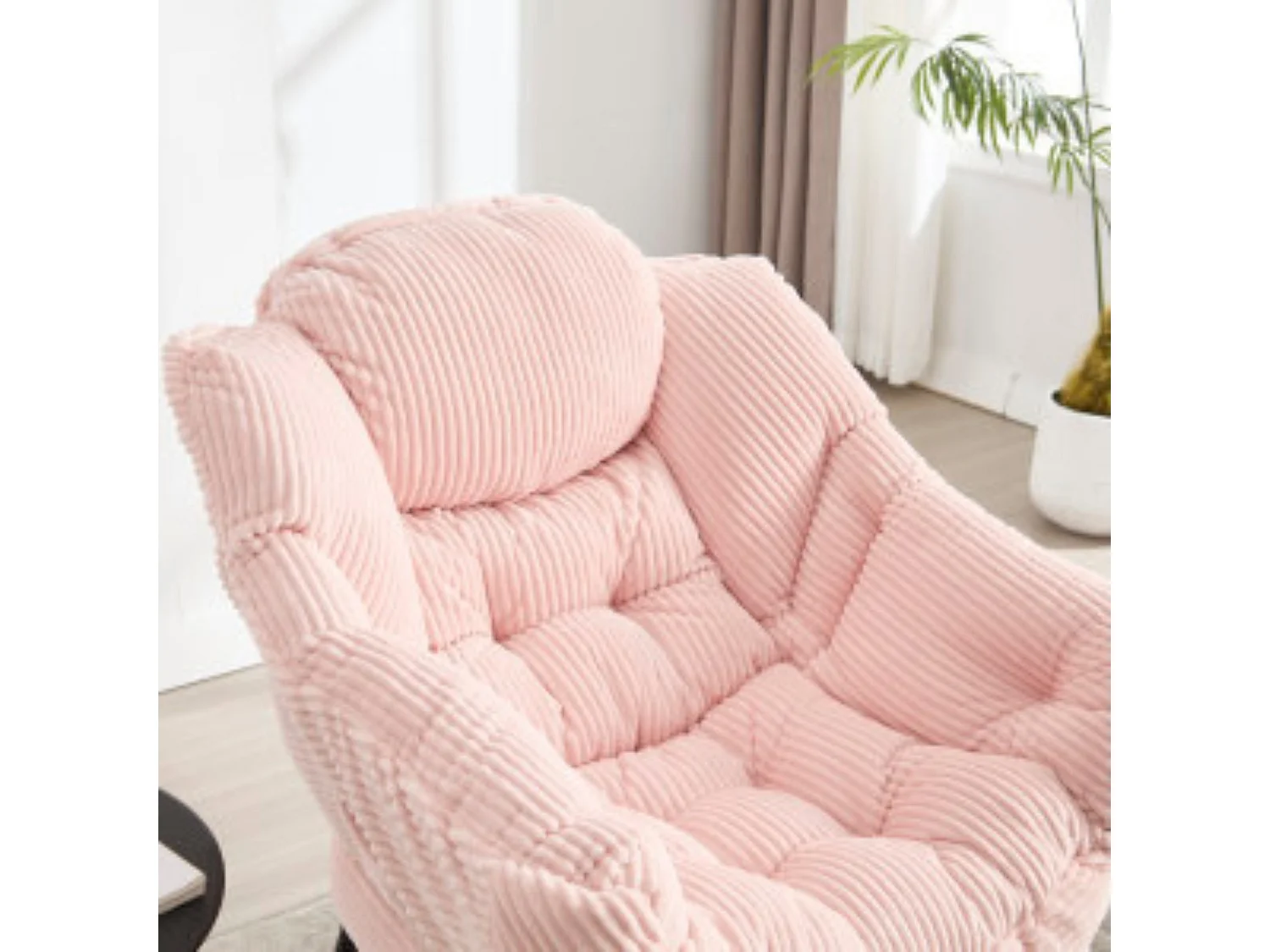 Fauteuil lounge en flanelle avec repose pieds, poche latérale et structure acier noire
