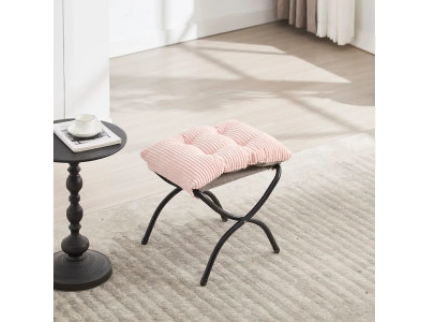 Fauteuil lounge en flanelle avec repose pieds, poche latérale et structure acier noire