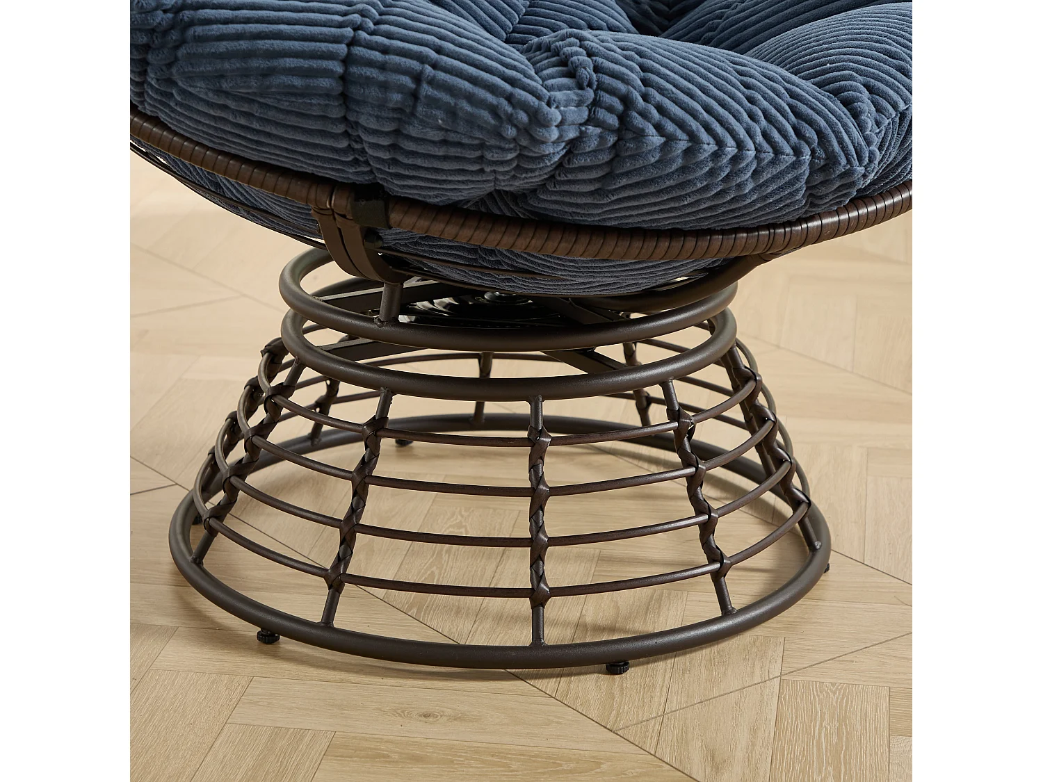 Fauteuil pivotant Papasan avec assise ronde de 92 cm, coussin épais et structure acier