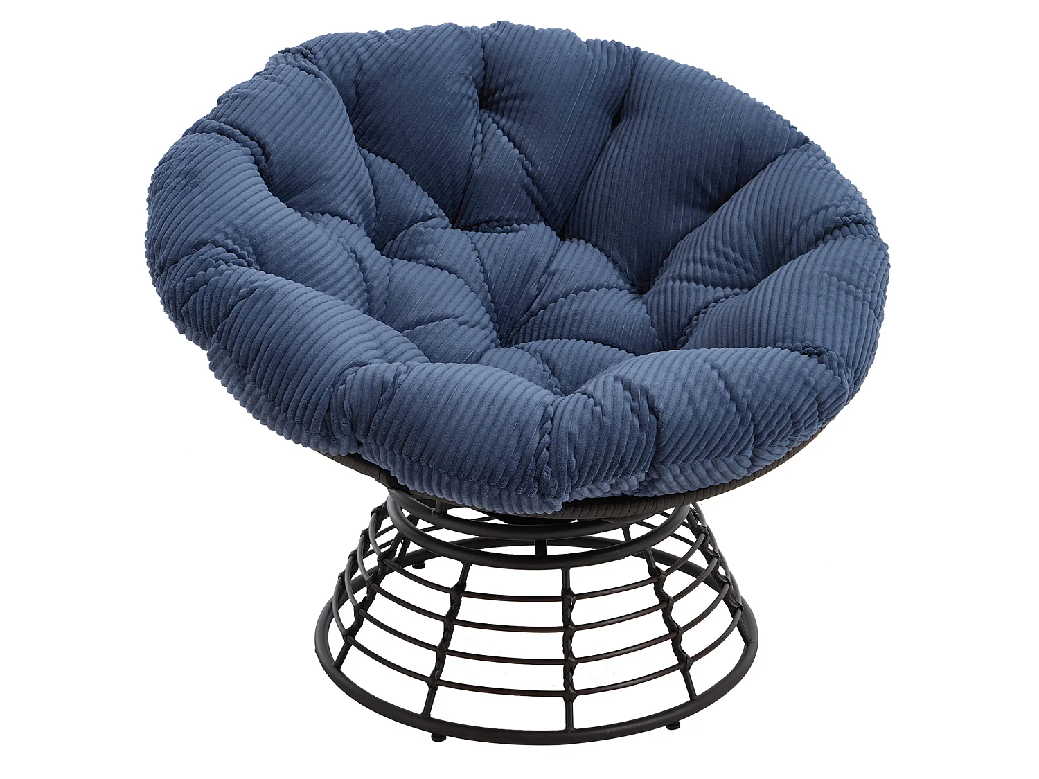 Fauteuil pivotant Papasan avec assise ronde de 92 cm, coussin épais et structure acier
