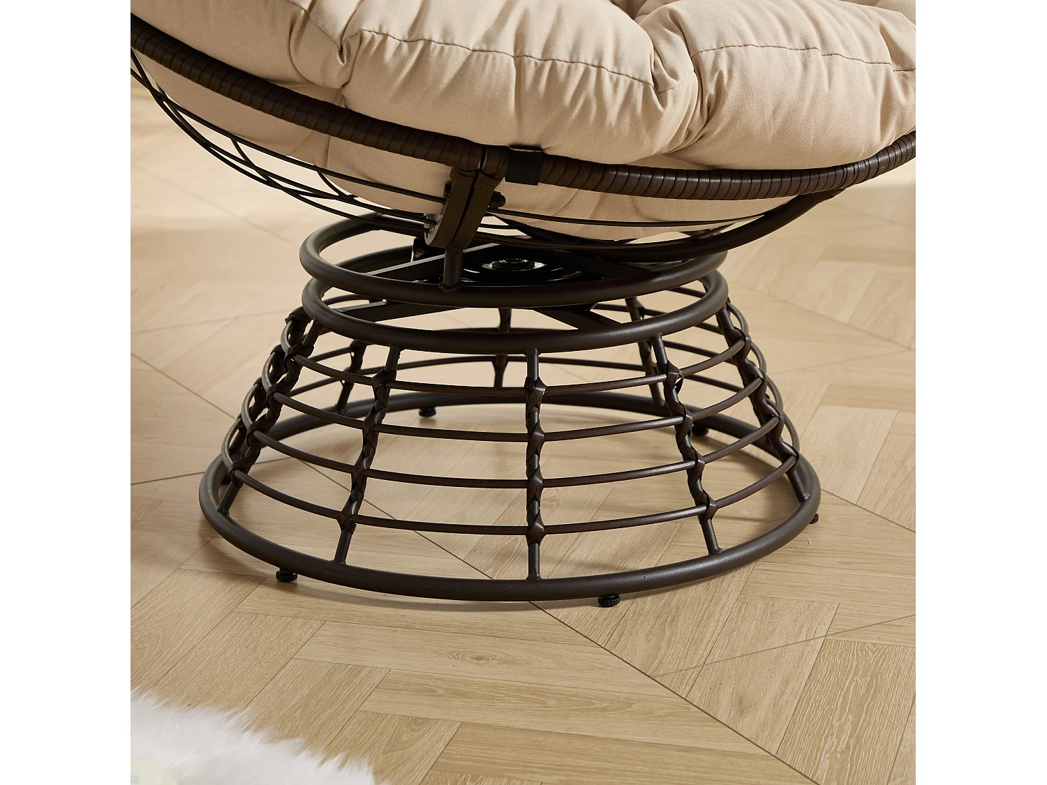Fauteuil pivotant Papasan avec assise ronde de 92 cm, coussin épais et structure acier