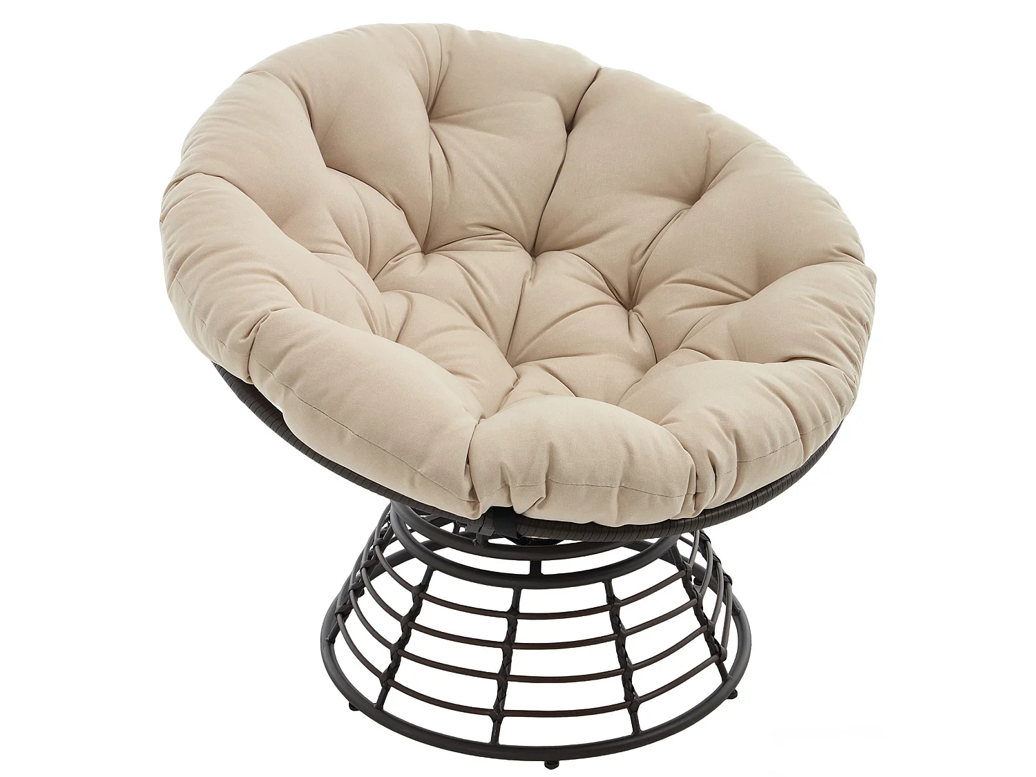 Fauteuil pivotant Papasan avec assise ronde de 92 cm, coussin épais et structure acier