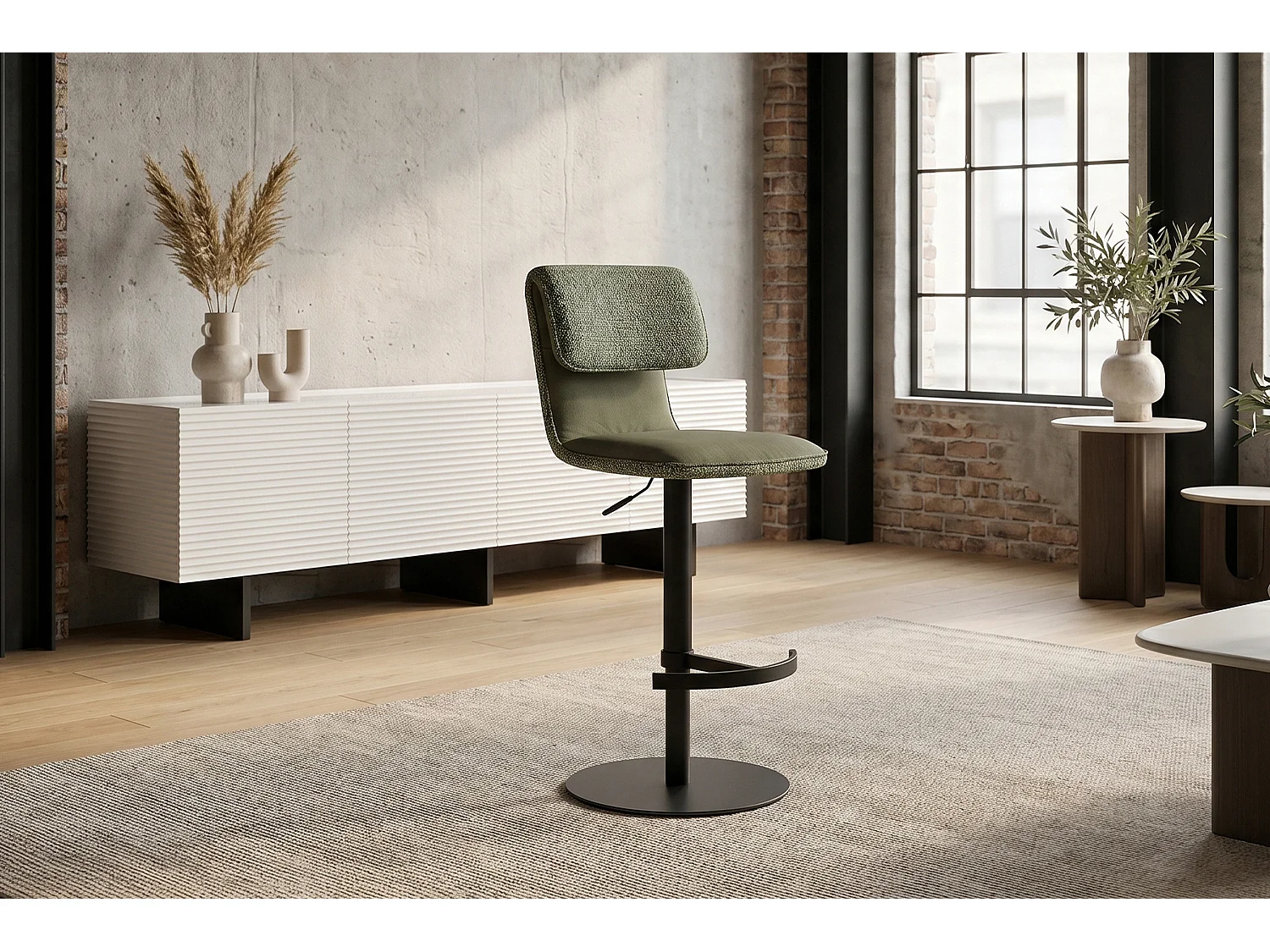 Chaise de bar - Vert tissu tissé - LILIANA