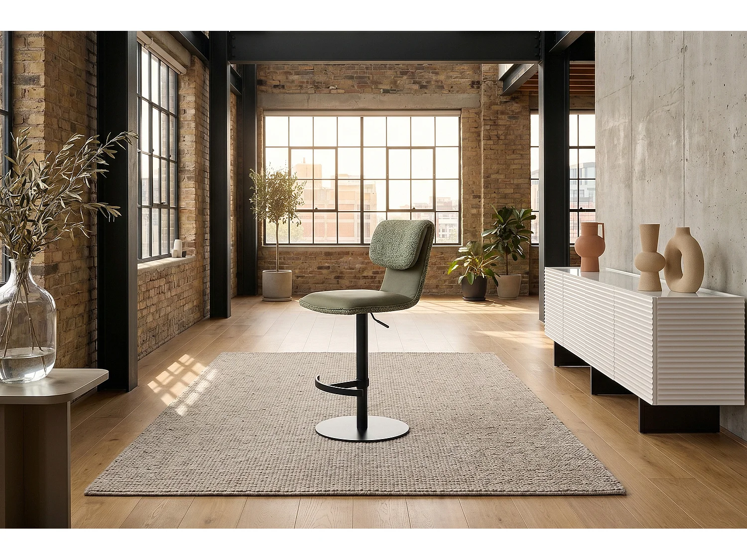 Chaise de bar - Vert tissu tissé - LILIANA