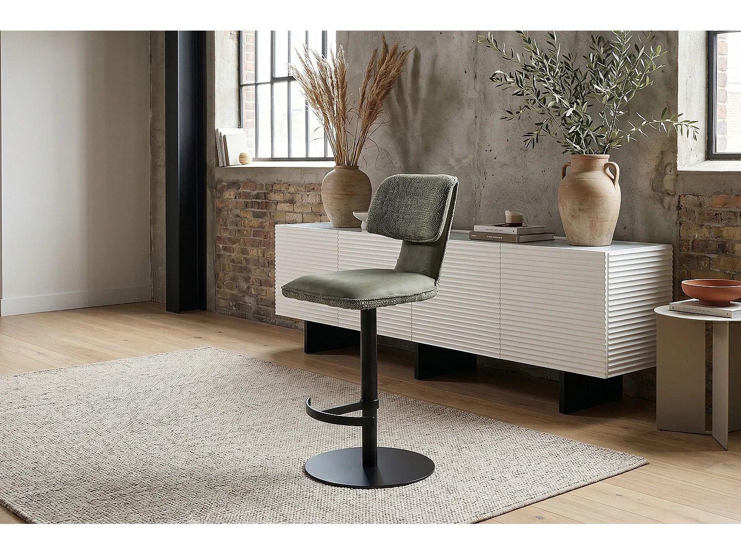Chaise de bar - Vert tissu tissé - LILIANA
