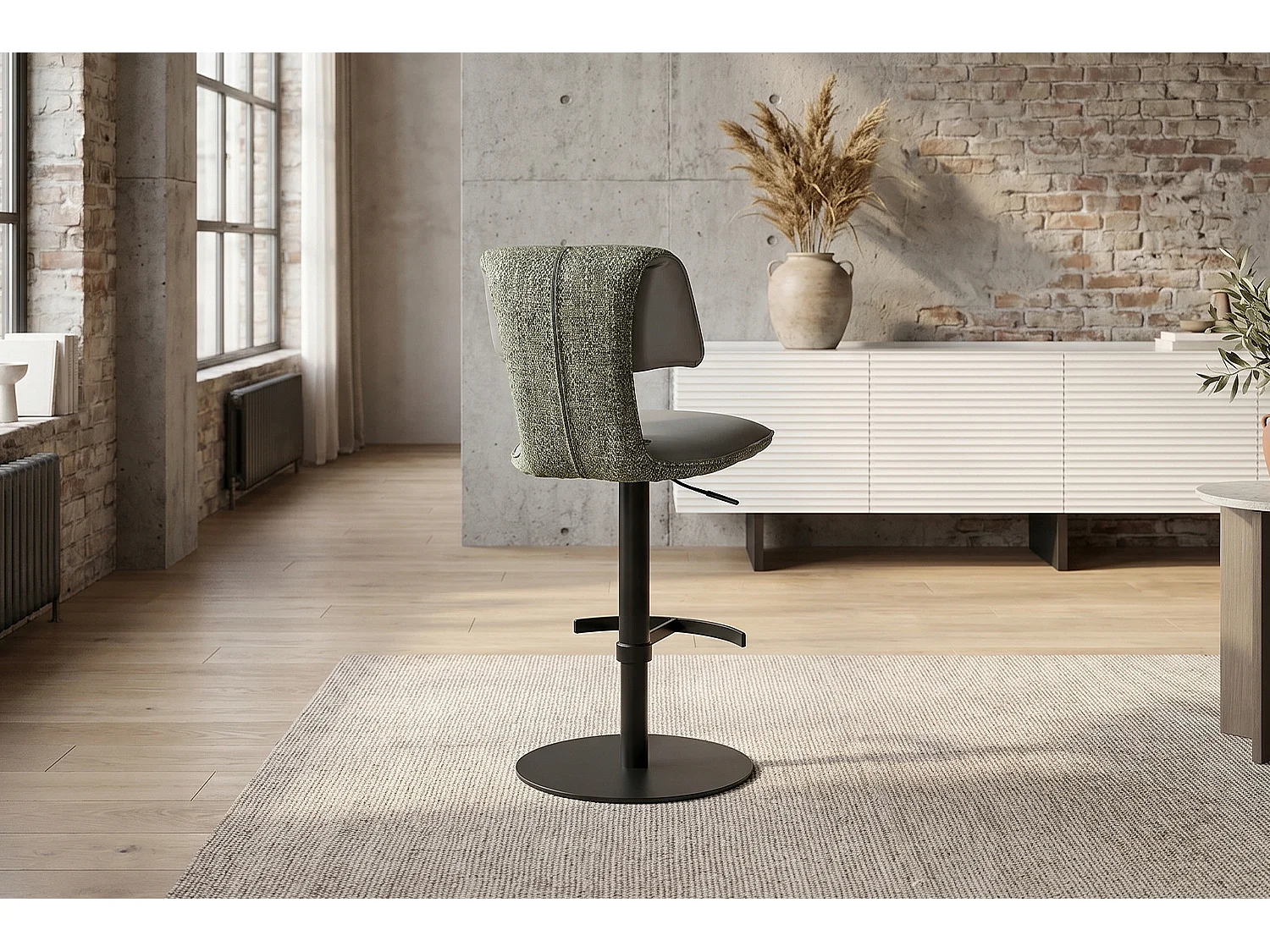 Chaise de bar - Vert tissu tissé - LILIANA