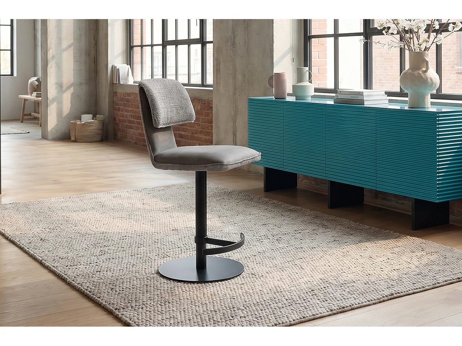 Chaise de bar - Gris tissu tissé - LILIANA