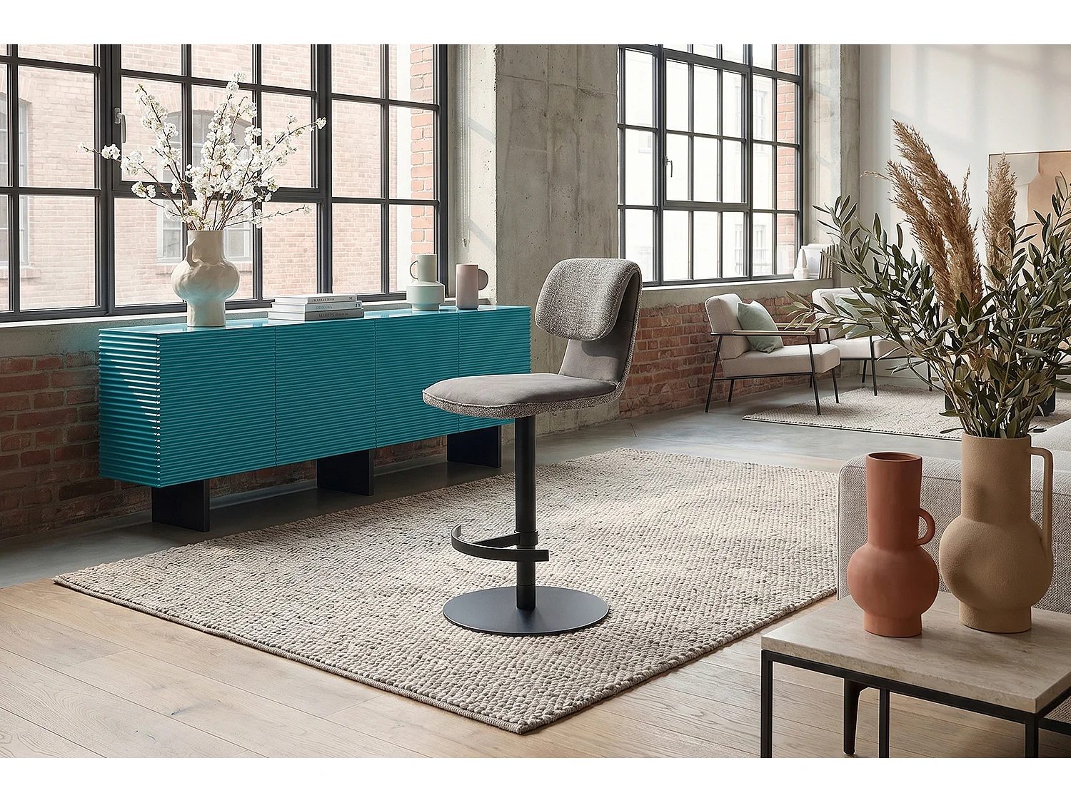 Chaise de bar - Gris tissu tissé - LILIANA