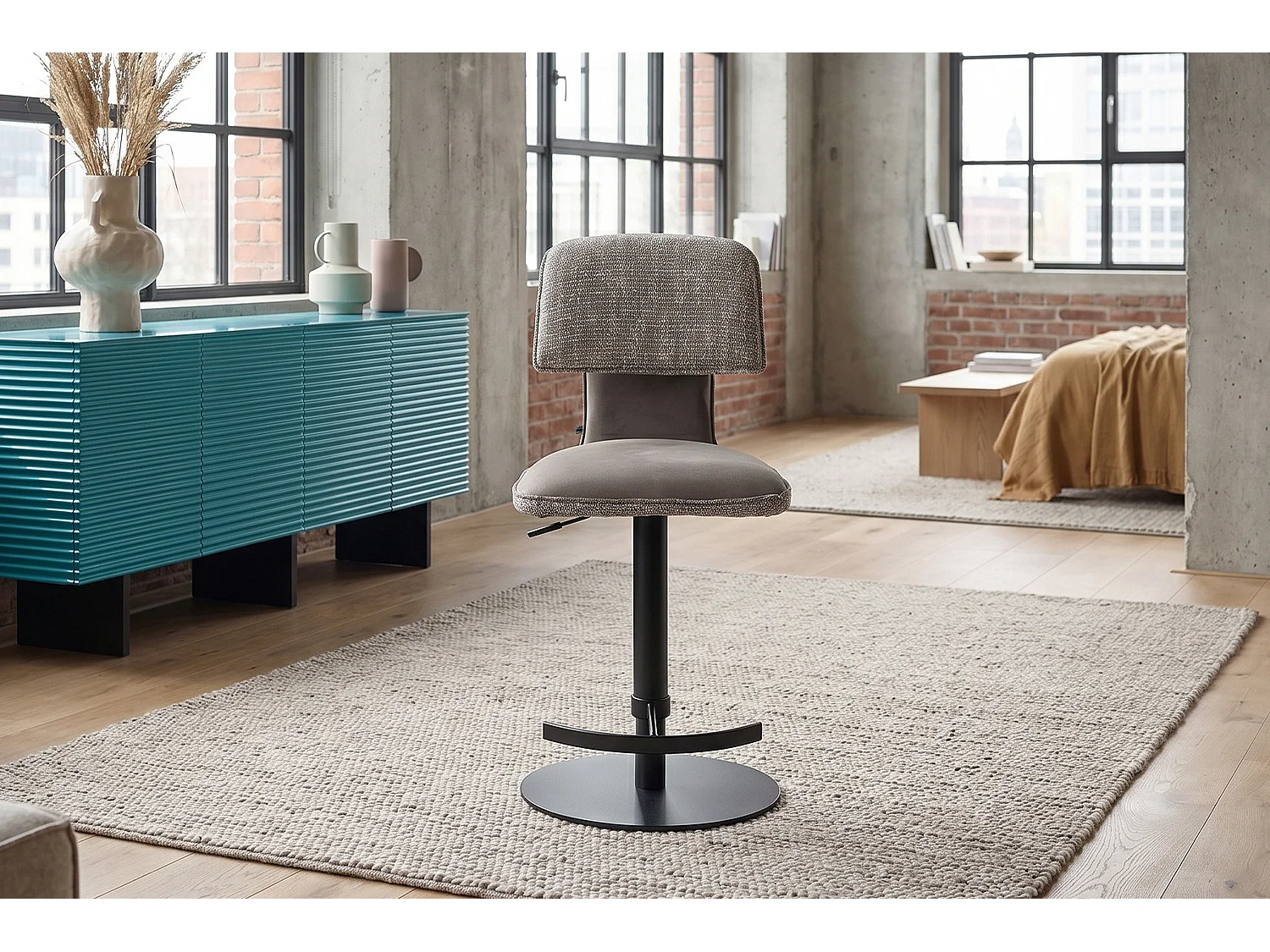 Chaise de bar - Gris tissu tissé - LILIANA