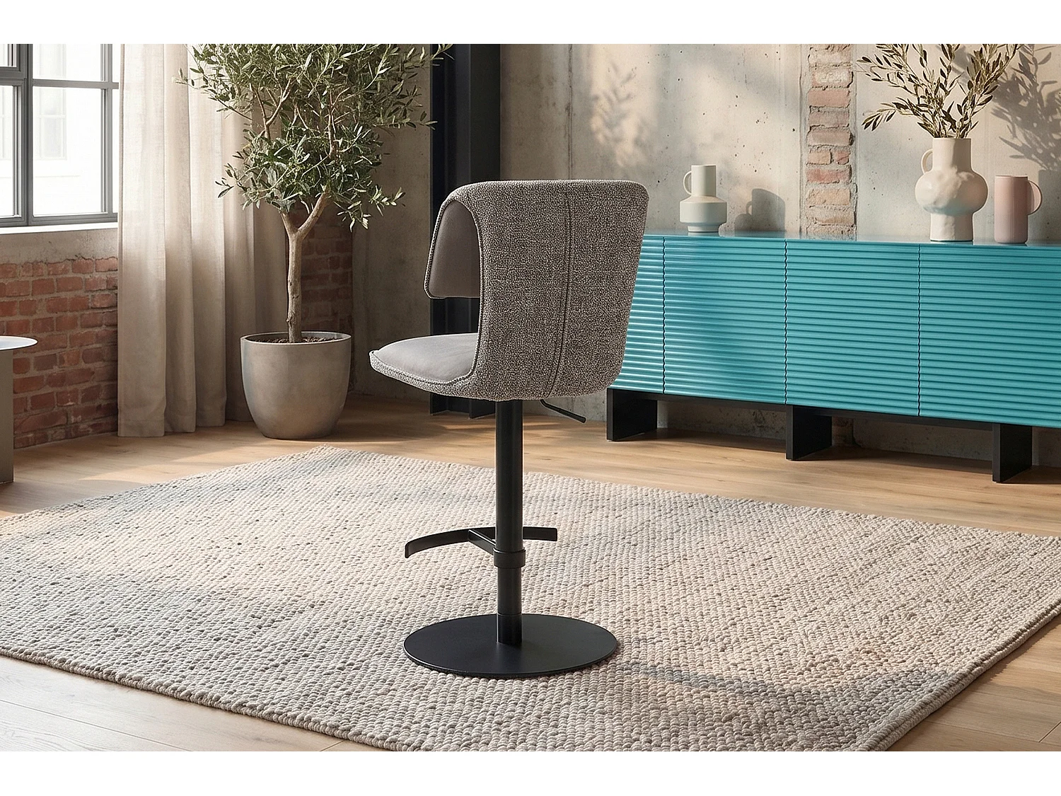 Chaise de bar - Gris tissu tissé - LILIANA