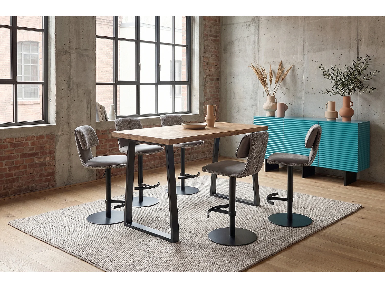 Chaise de bar - Gris tissu tissé - LILIANA