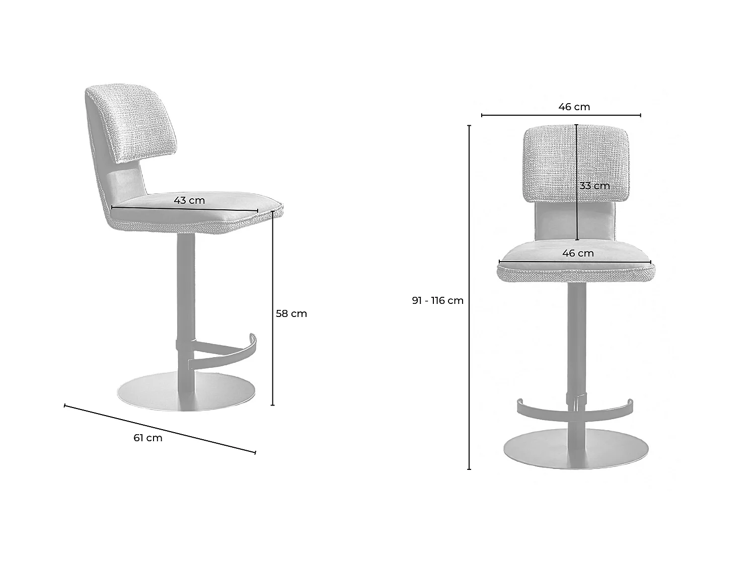 Chaise de bar - Gris tissu tissé - LILIANA