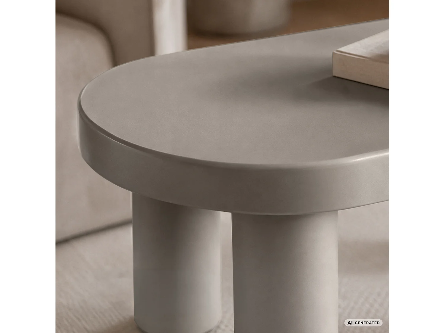 Ovaler Couchtisch MATE 85 cm Grau mit vier zylindrischen Beinen