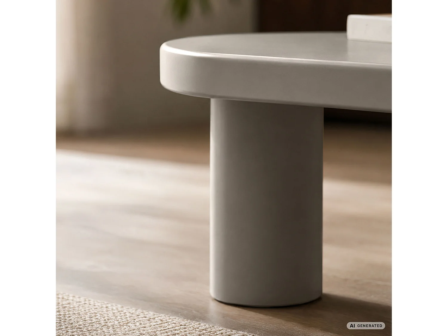 Ovaler Couchtisch MATE 85 cm Grau mit vier zylindrischen Beinen