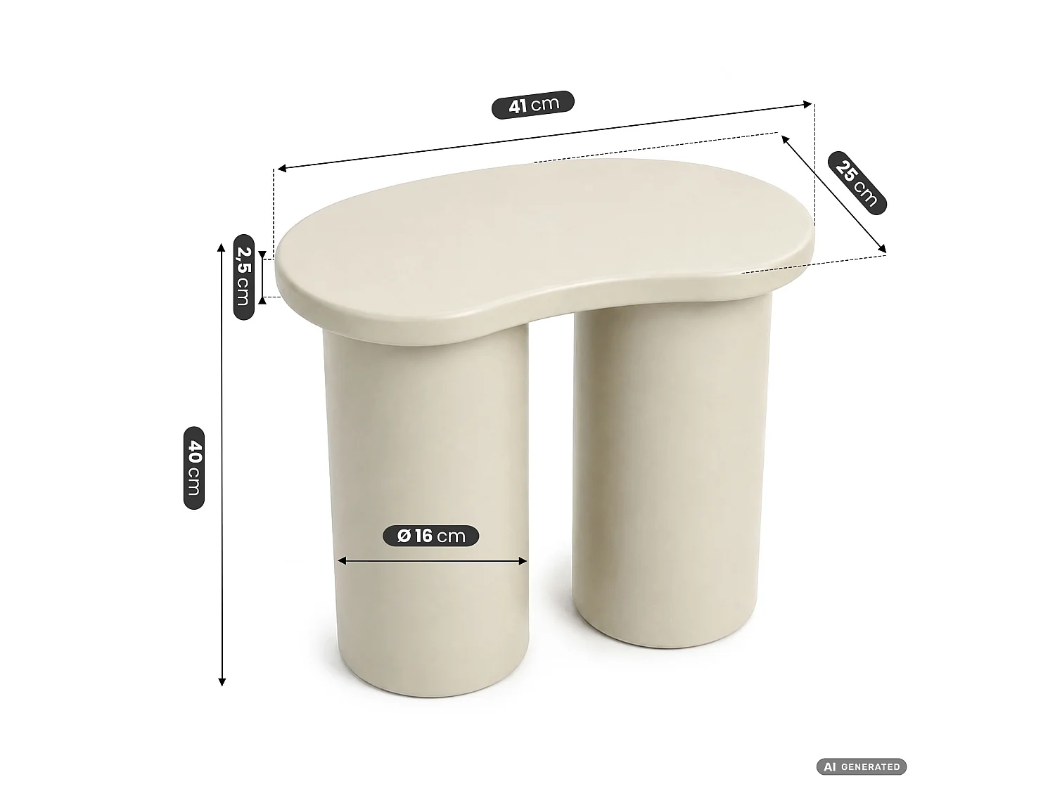 Moderner Couchtisch CUBE 41 cm Creme mit doppeltem zylindrischem Sockel