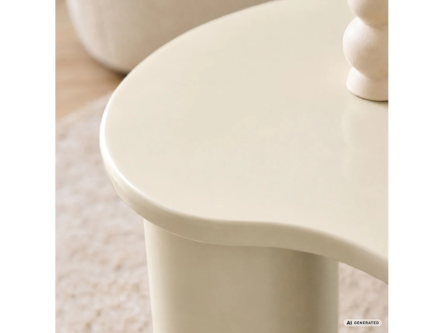 Moderner Couchtisch CUBE 41 cm Creme mit doppeltem zylindrischem Sockel