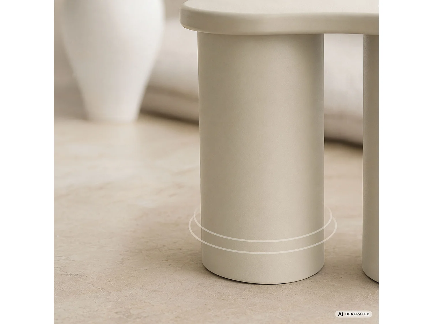 Moderner Couchtisch CUBE 41 cm Creme mit doppeltem zylindrischem Sockel
