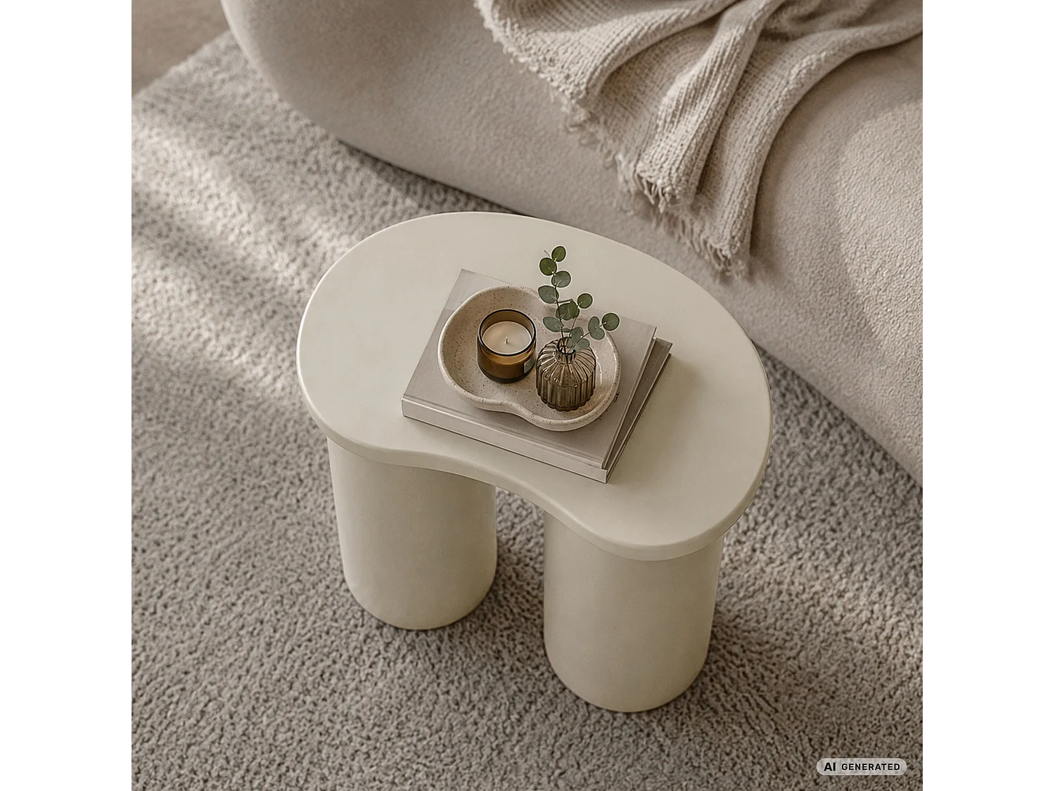 Moderner Couchtisch CUBE 41 cm Creme mit doppeltem zylindrischem Sockel