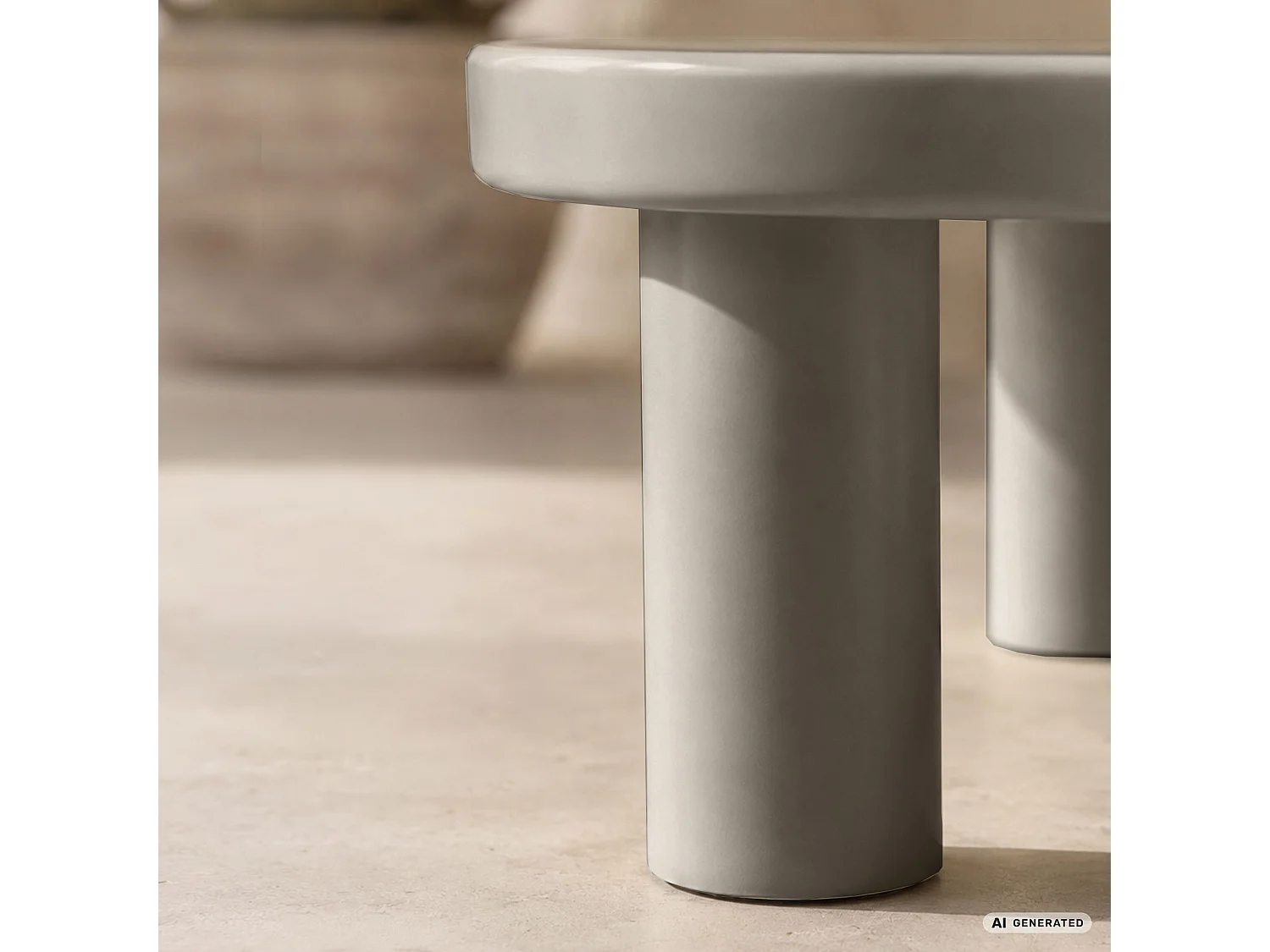 Ovaler Couchtisch MATCHA 85 cm Grau mit vier zylindrischen Beinen
