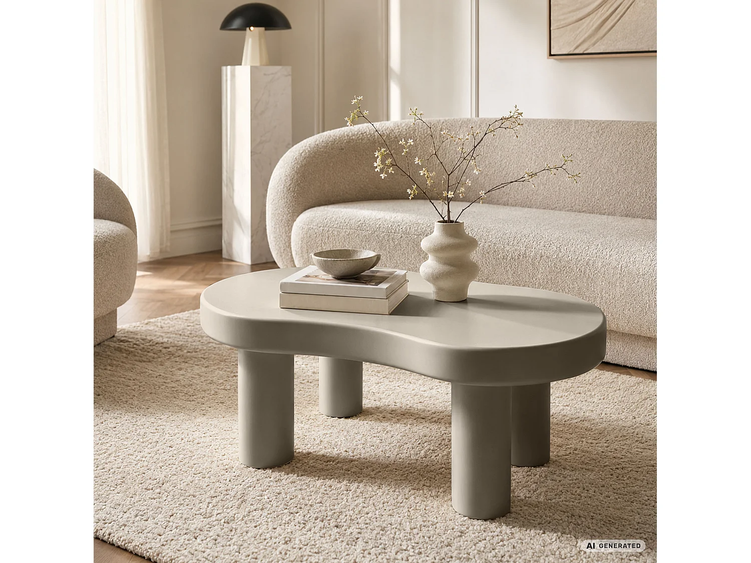 Ovaler Couchtisch MATCHA 85 cm Grau mit vier zylindrischen Beinen