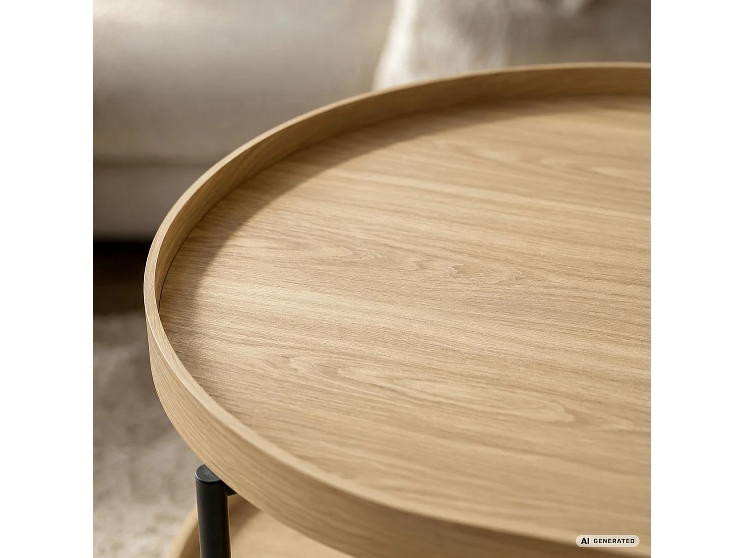 Table basse style loft CORTADO 90 cm ovale avec étagère bois naturel pieds noirs