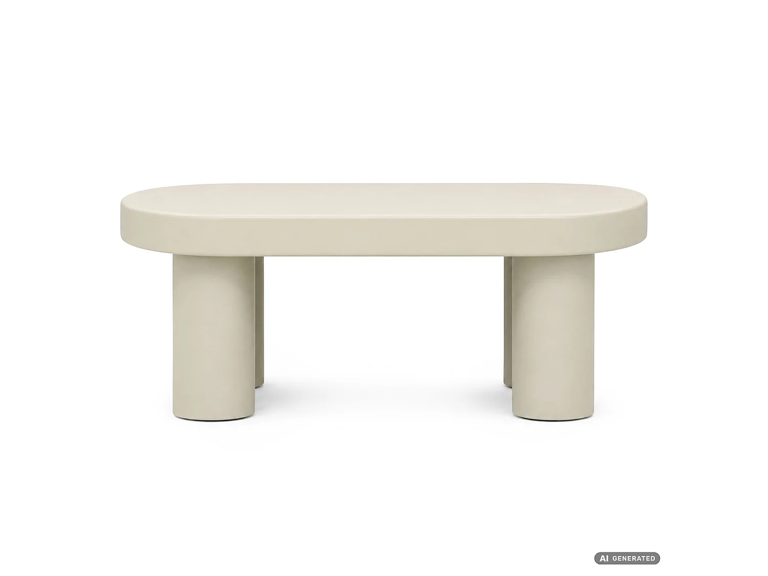 Table basse ovale MATE 85 cm crème avec quatre pieds cylindriques