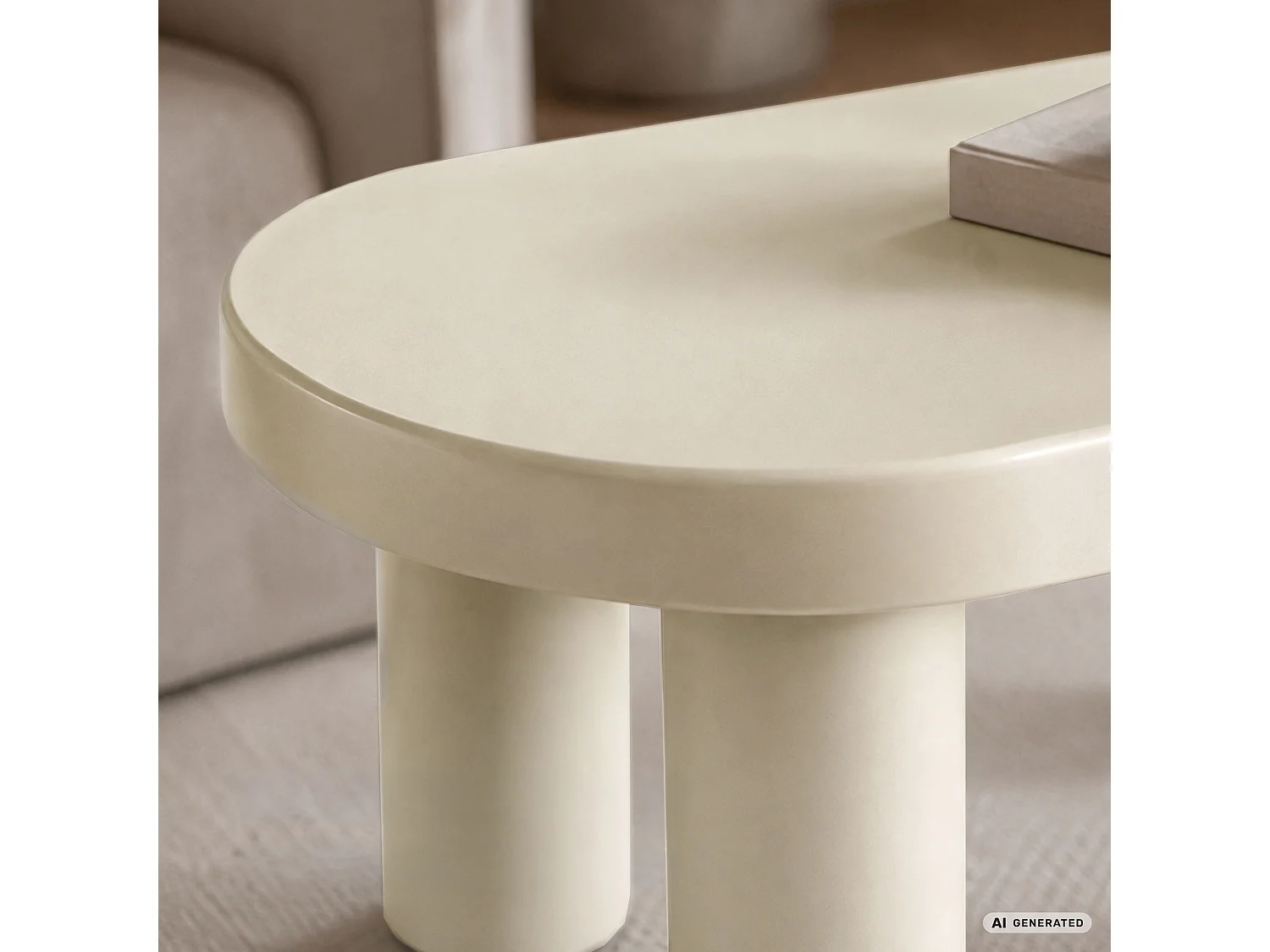 Table basse ovale MATE 85 cm crème avec quatre pieds cylindriques