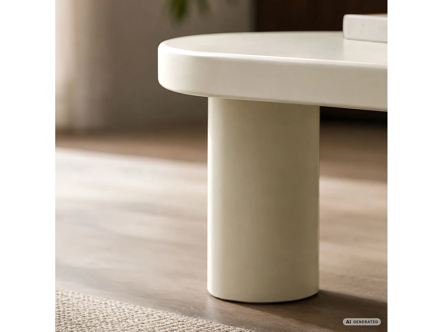 Table basse ovale MATE 85 cm crème avec quatre pieds cylindriques
