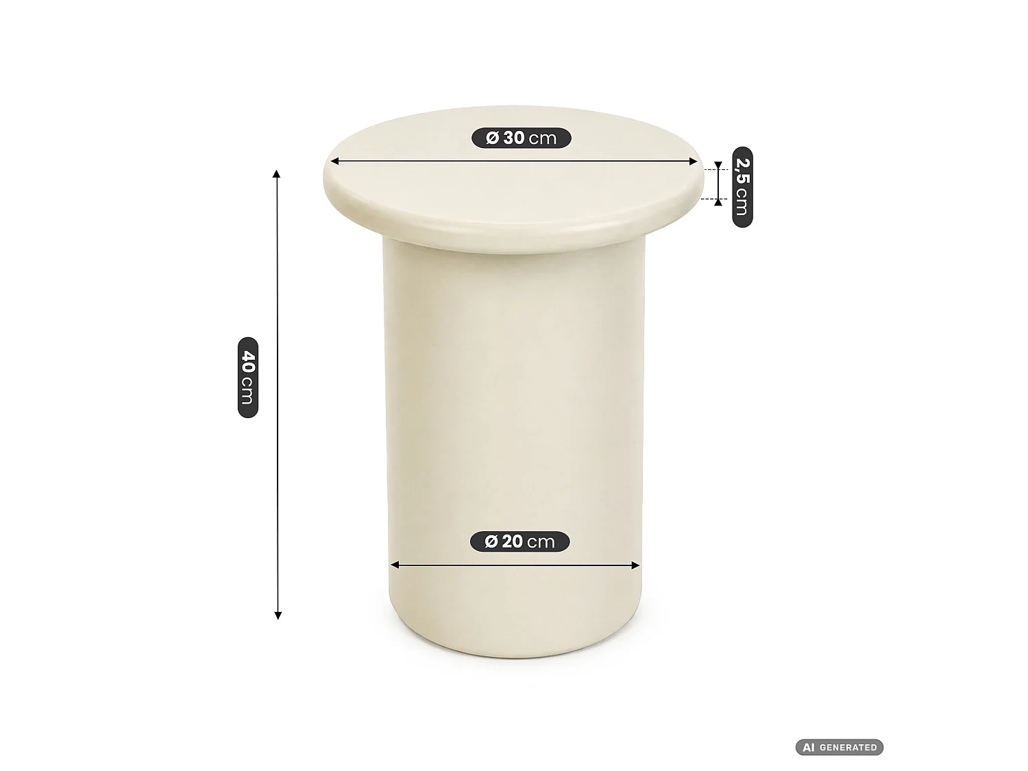 Runder Couchtisch MONO 30 cm Creme mit zylindrischem Sockel