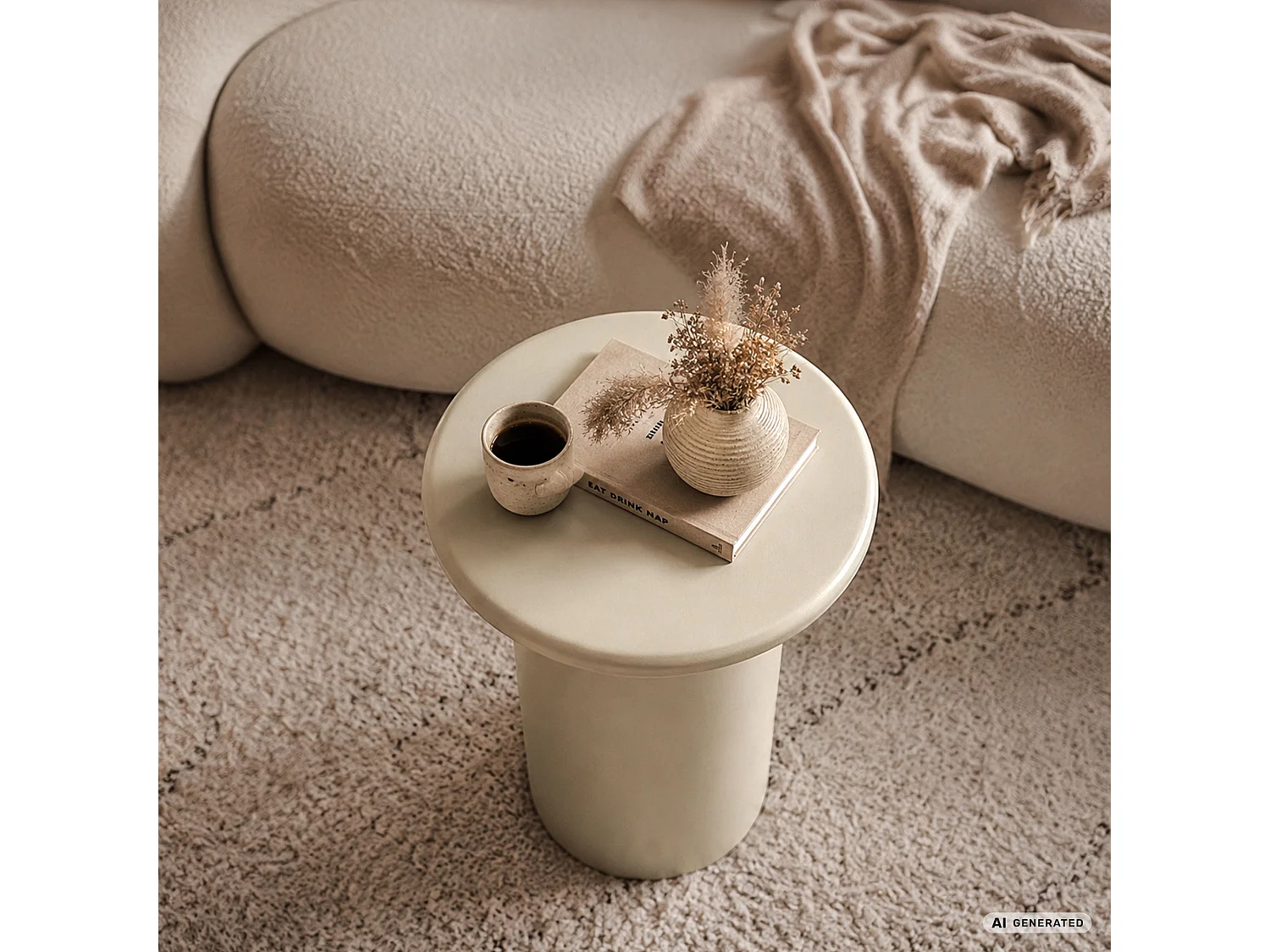 Runder Couchtisch MONO 30 cm Creme mit zylindrischem Sockel