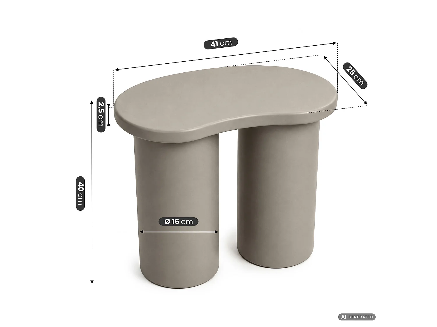 Table basse moderne CUBE 41 cm grise avec double pied cylindrique