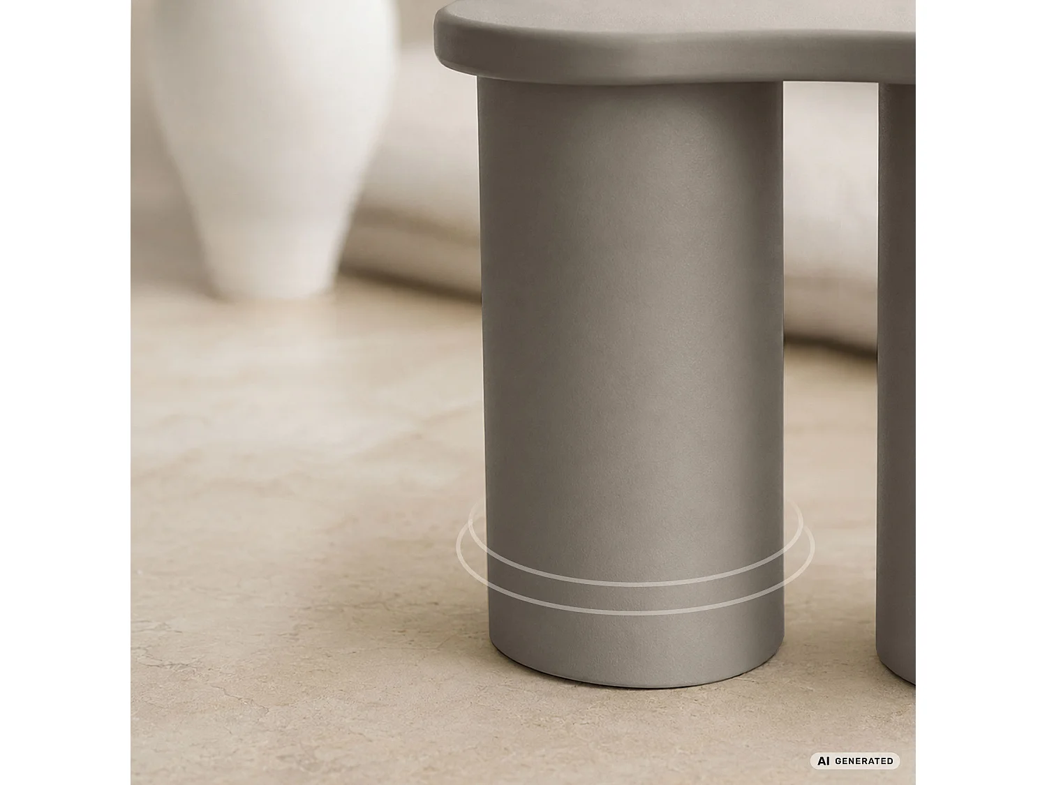Table basse moderne CUBE 41 cm grise avec double pied cylindrique