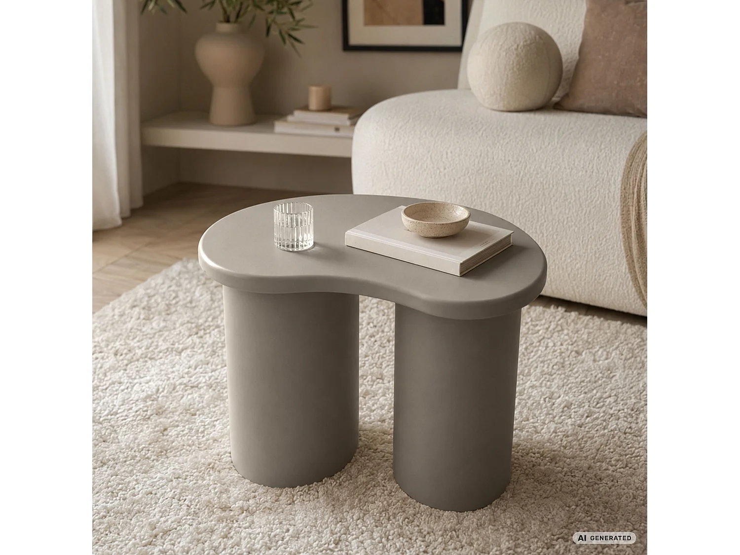 Table basse moderne CUBE 41 cm grise avec double pied cylindrique