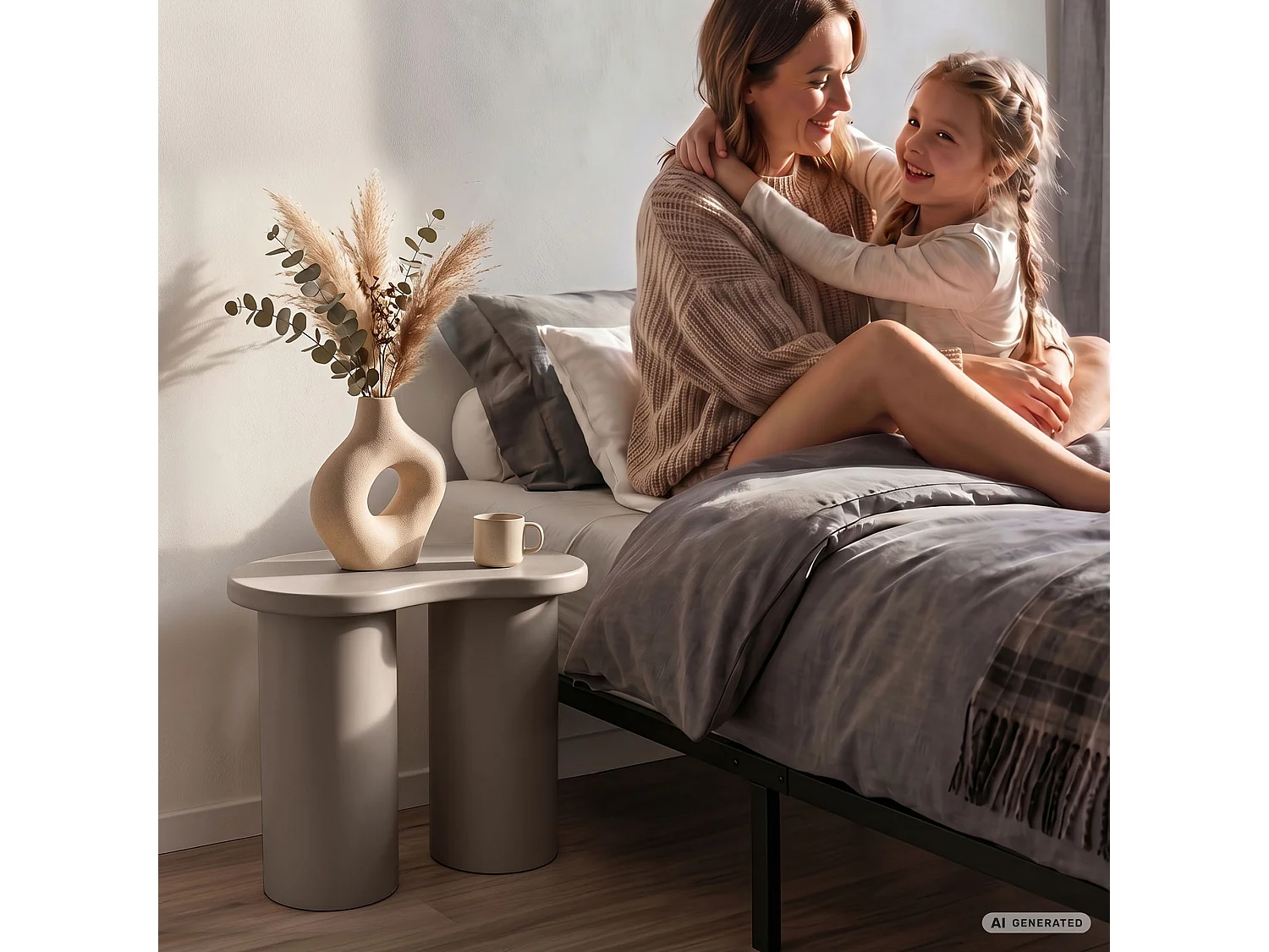 Table basse moderne CUBE 41 cm grise avec double pied cylindrique