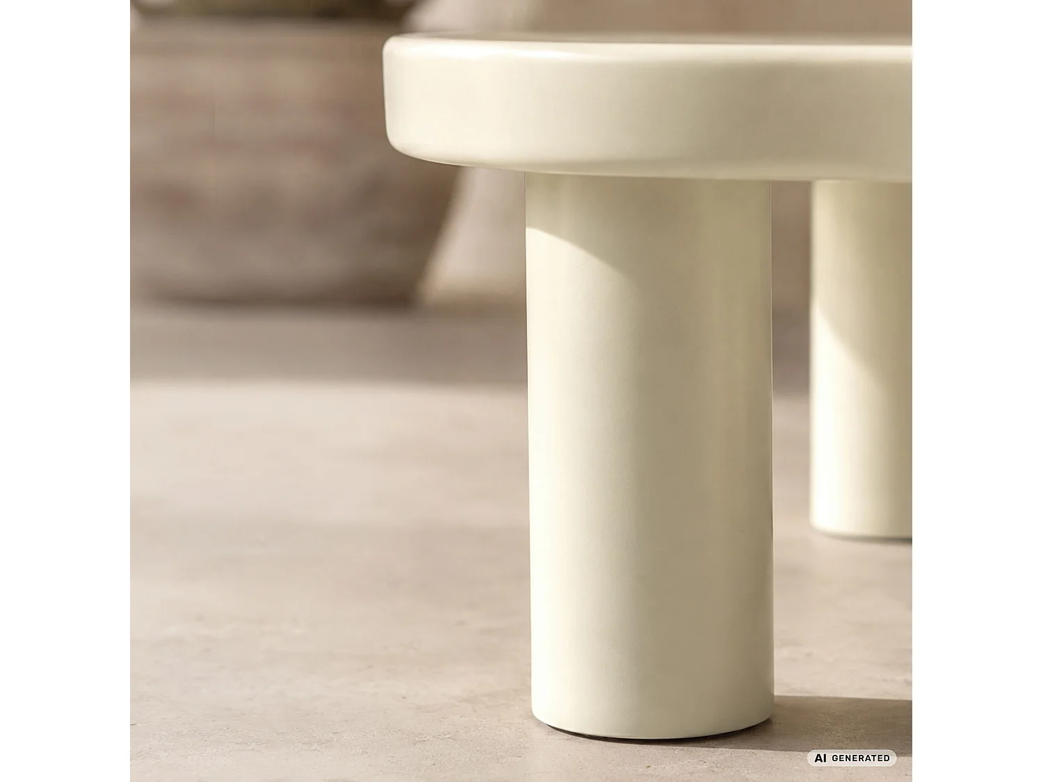 Table basse ovale MATCHA 85 cm crème avec quatre pieds cylindriques