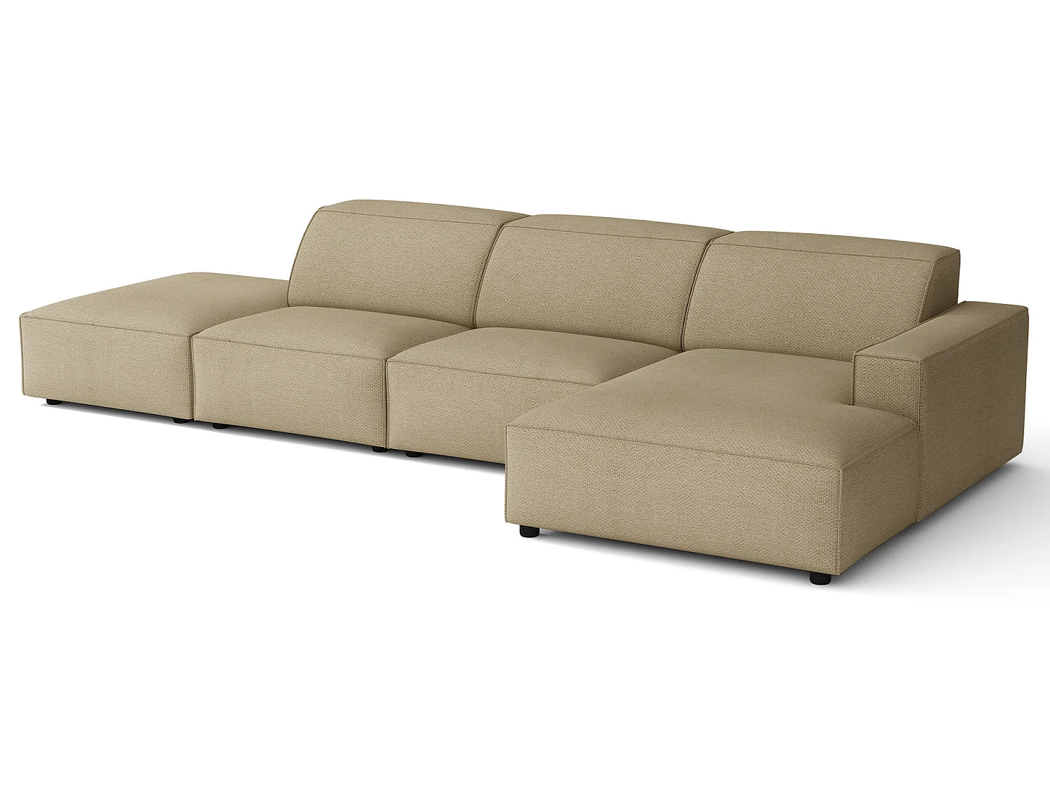 Canapé d'angle avec un pouf - 344 cm - droite - Chenille Beige foncé - Sellmo