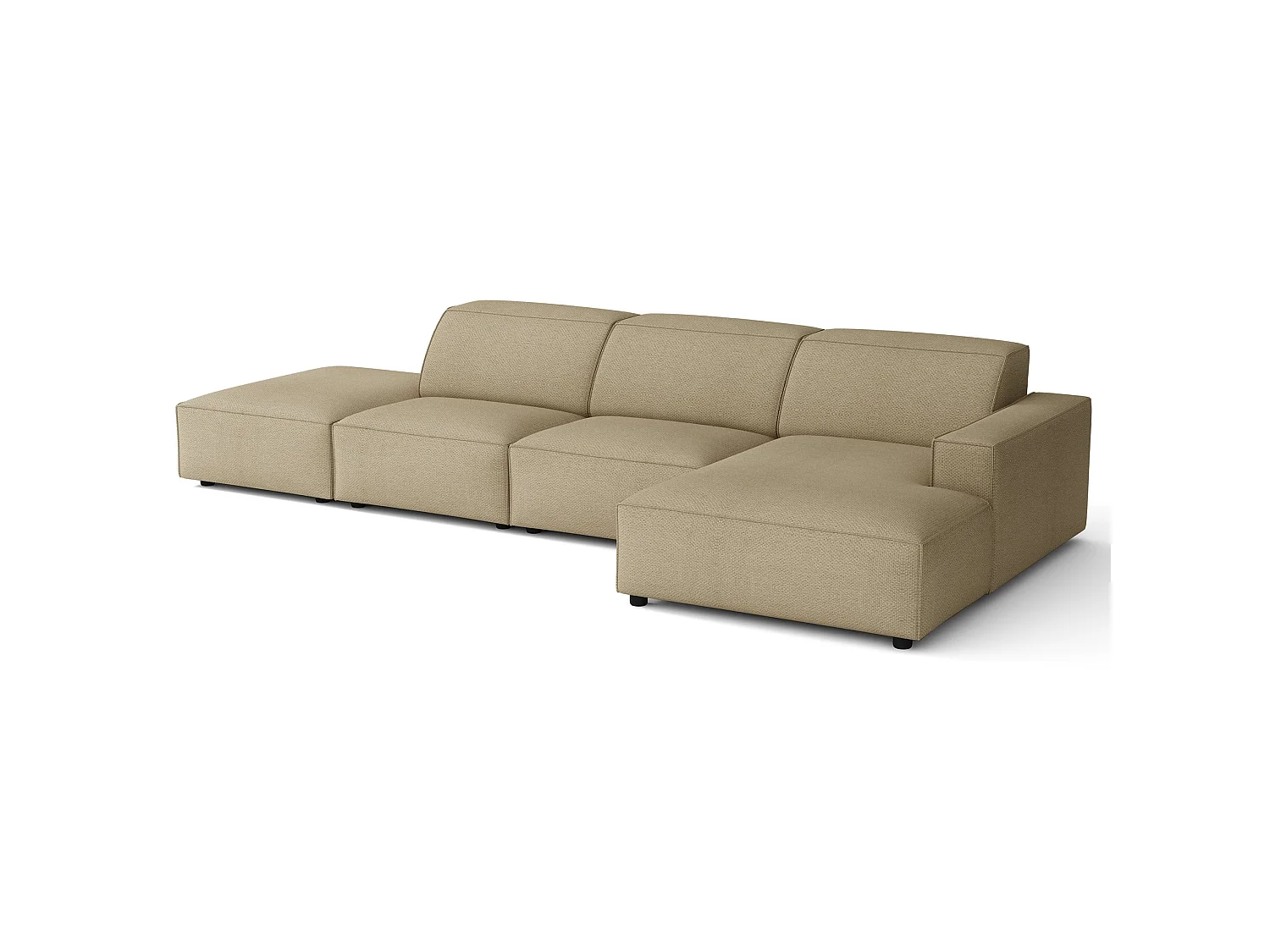 Canapé d'angle avec un pouf - 344 cm - droite - Chenille Beige foncé - Sellmo