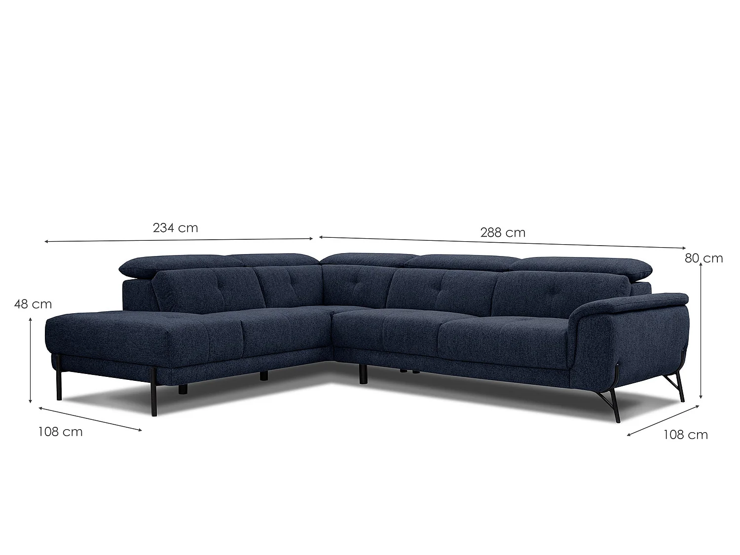 AVENA Ecksofa 5-Sitzer links mit verstellbare Kopfstützen, marineblau