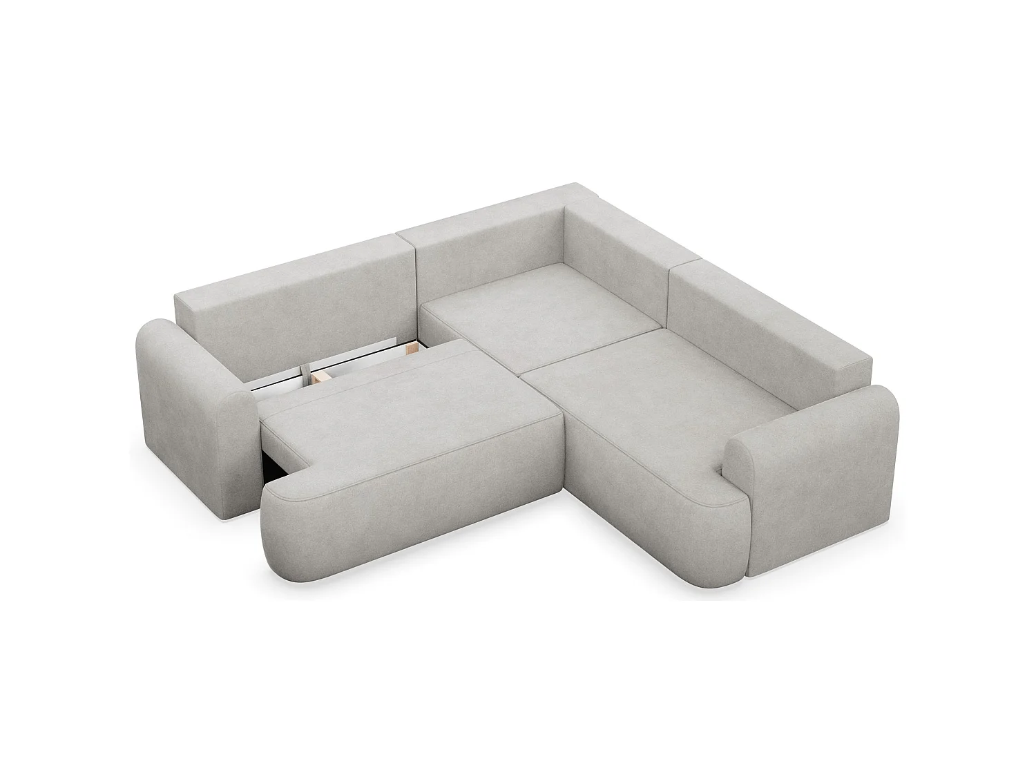 Canapé d'angle convertible en L - velours côtelé gris clair - avec coffre - OVO universel